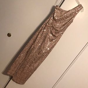 One shoulder light pink sequin gown